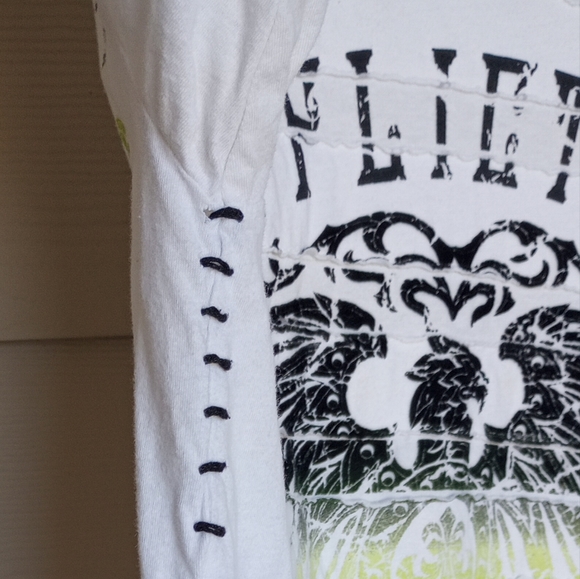 Affliction Lime Green & White Live Fast 1973 Men's Shirt - Picture 3 of 14